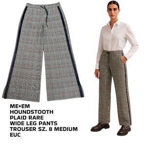 ME+EM HOUNDSTOOTH PLAID RARE WIDE LEG TROUSER PANTS‎ SZ. 8 MEDIUM EUC